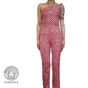 versus by versace jeans couture checker ska one shoulder crop top & pants XS